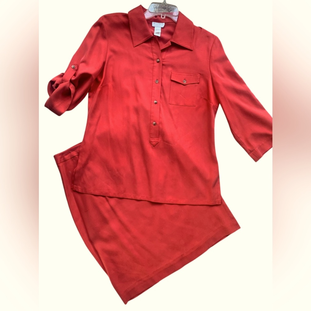 Liz Claiborne Dresses Silk 2 Piece Red Shirt  & Pencil Skirt Set Size 10